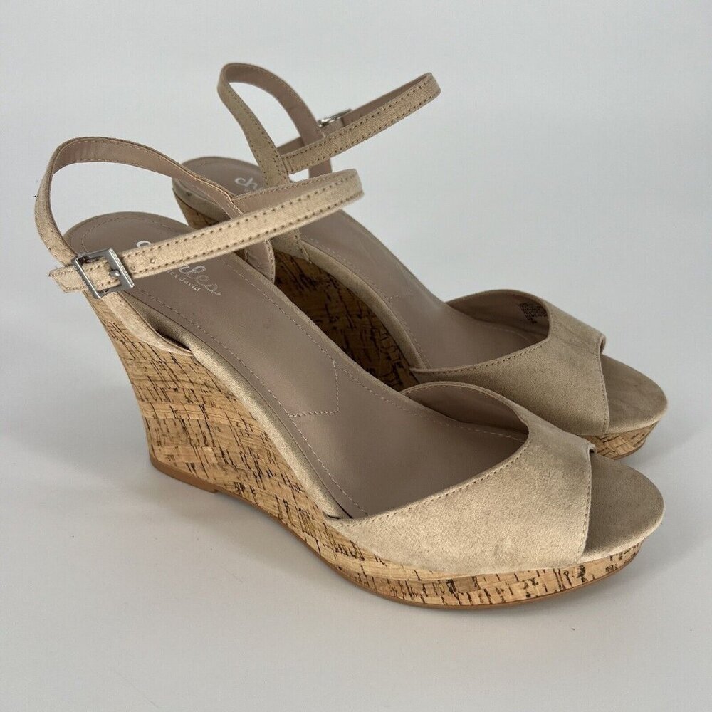 Charles by Charles David Wedge Heel Cork Beige Nude Platform‎ Women's Size 10